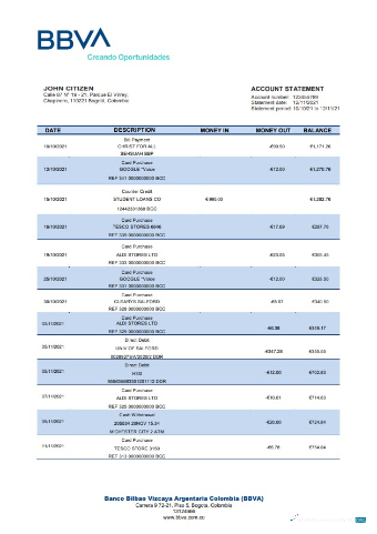 Download Colombia BBVA bank statement word